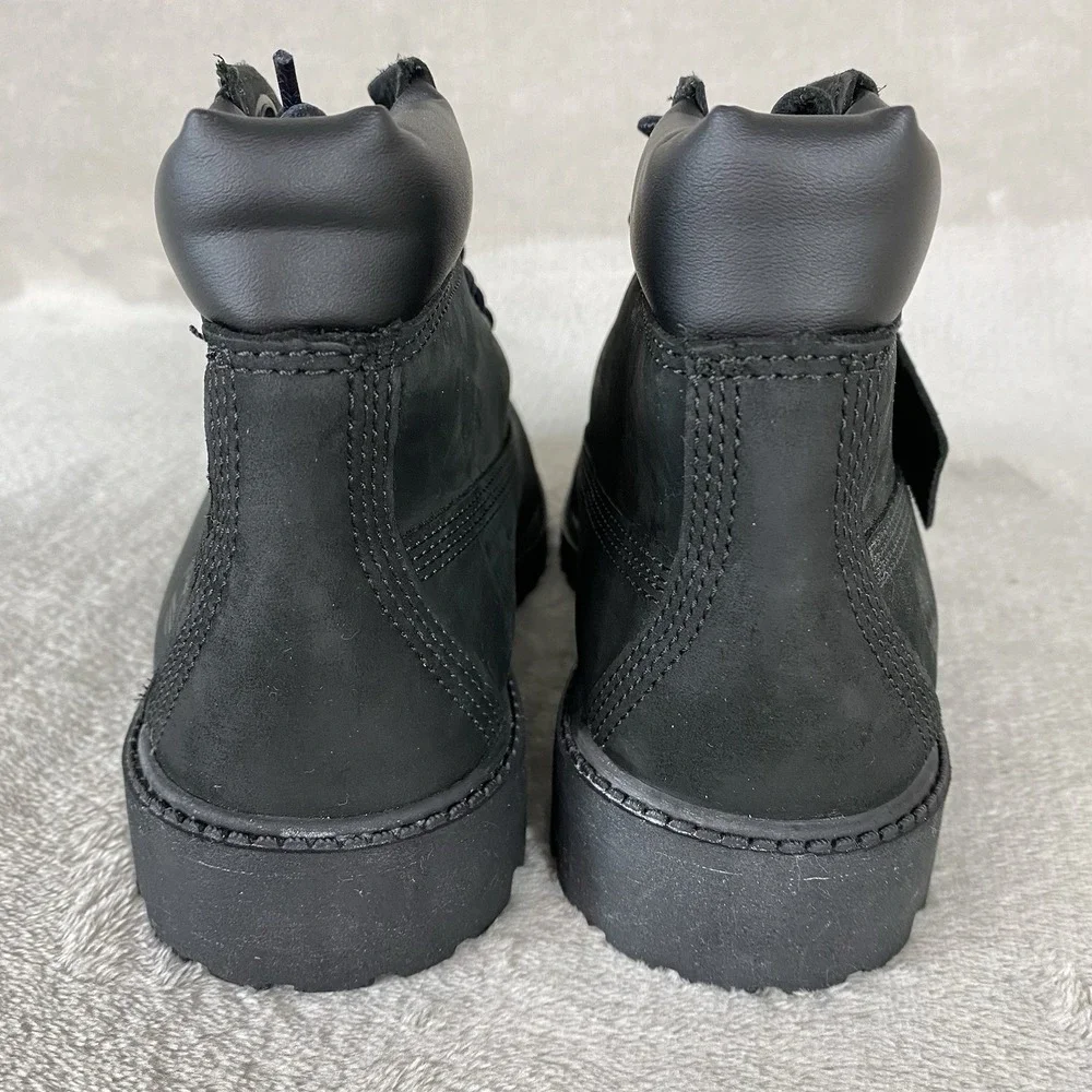 Timberland Premium 6 inch Kids Boys Boots Size 4 Black Nubuck Waterproof NEW